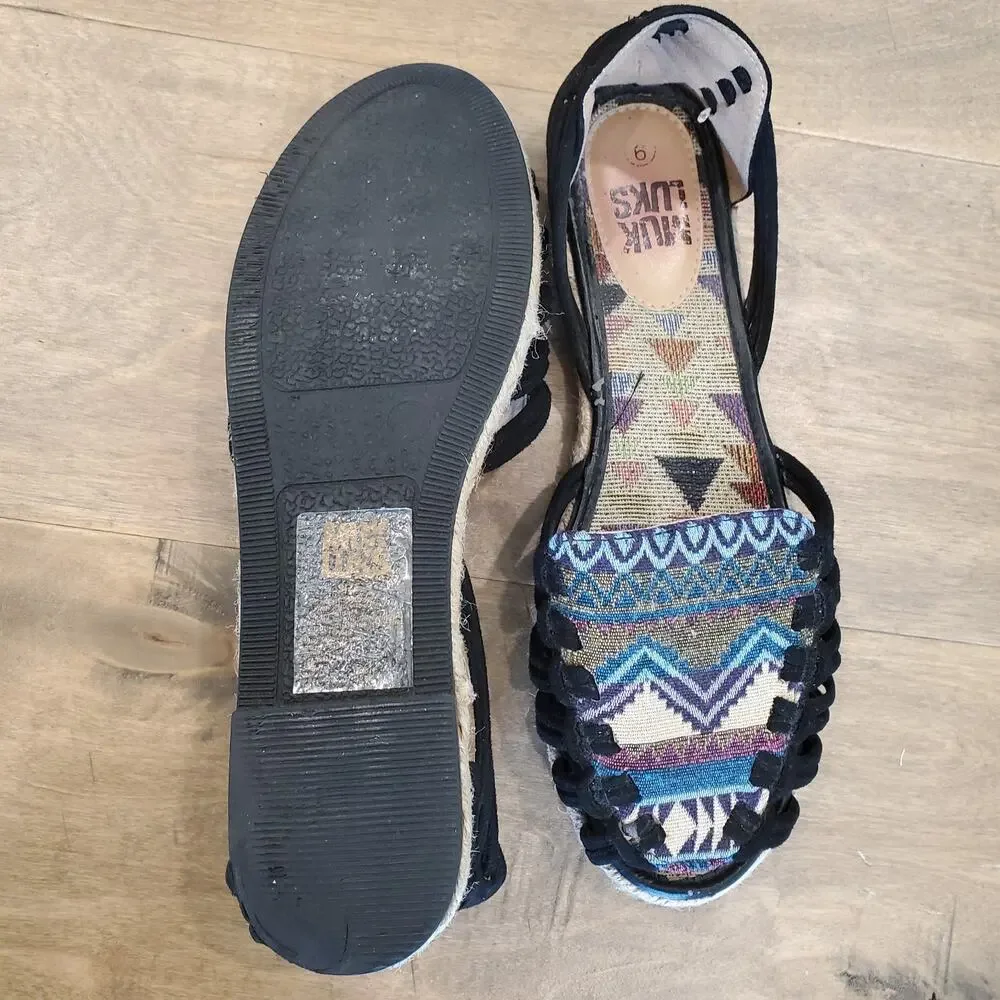 MUK LUKS Espadrille Sandal Shoes Sz 9 Southwestern SlipOn Open Toe Aztec Leather
